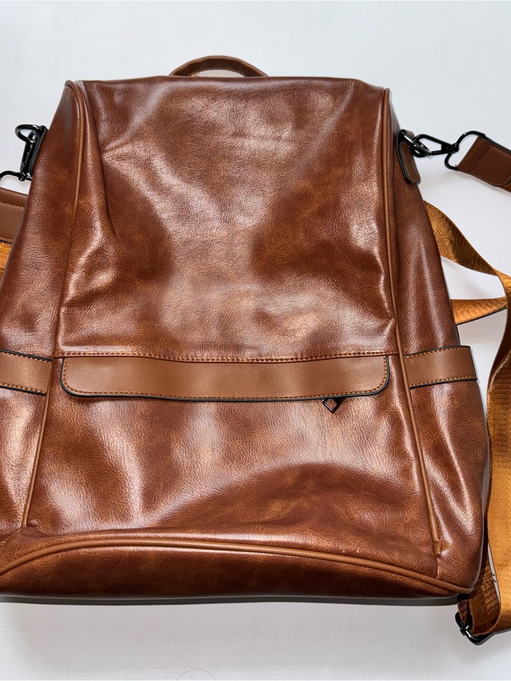 Camel Faux Leather Backpack Adjustable Straps - Picture 4 of 4
